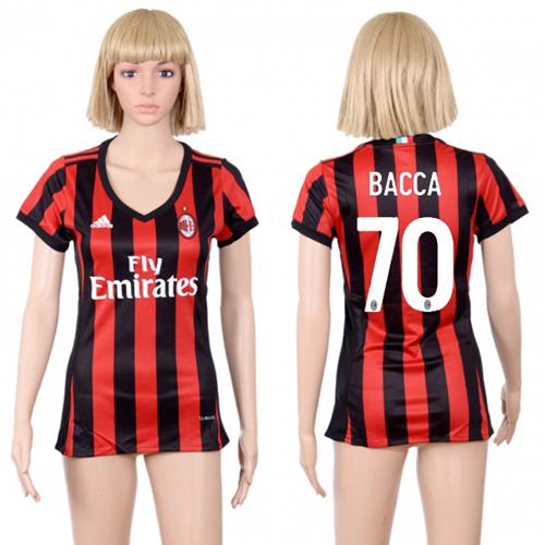 Women's AC Milan #70 Bacca Home Soccer Club Jersey - Click Image to Close
